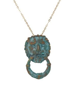 Reagan Charleston Teal Oxidized Leone Pendant Necklace Lion NWOT Rare